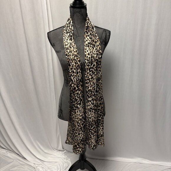 Leopard Print Lightweight Scarf Brown Silky Animal Print Fashionable Accessory - Picture 1 of 5